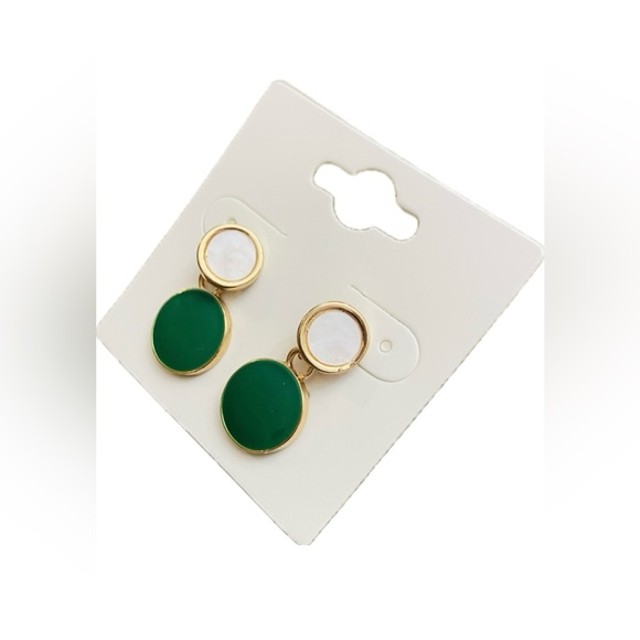 Drip Glazed Earrings - Green, Ivory, Gold - Picture 2 of 9